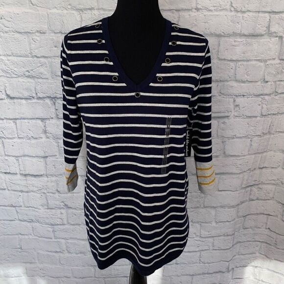 United States sweaters women M NWT Vneck Longsleeve pullover stripe sweater - Picture 1 of 10